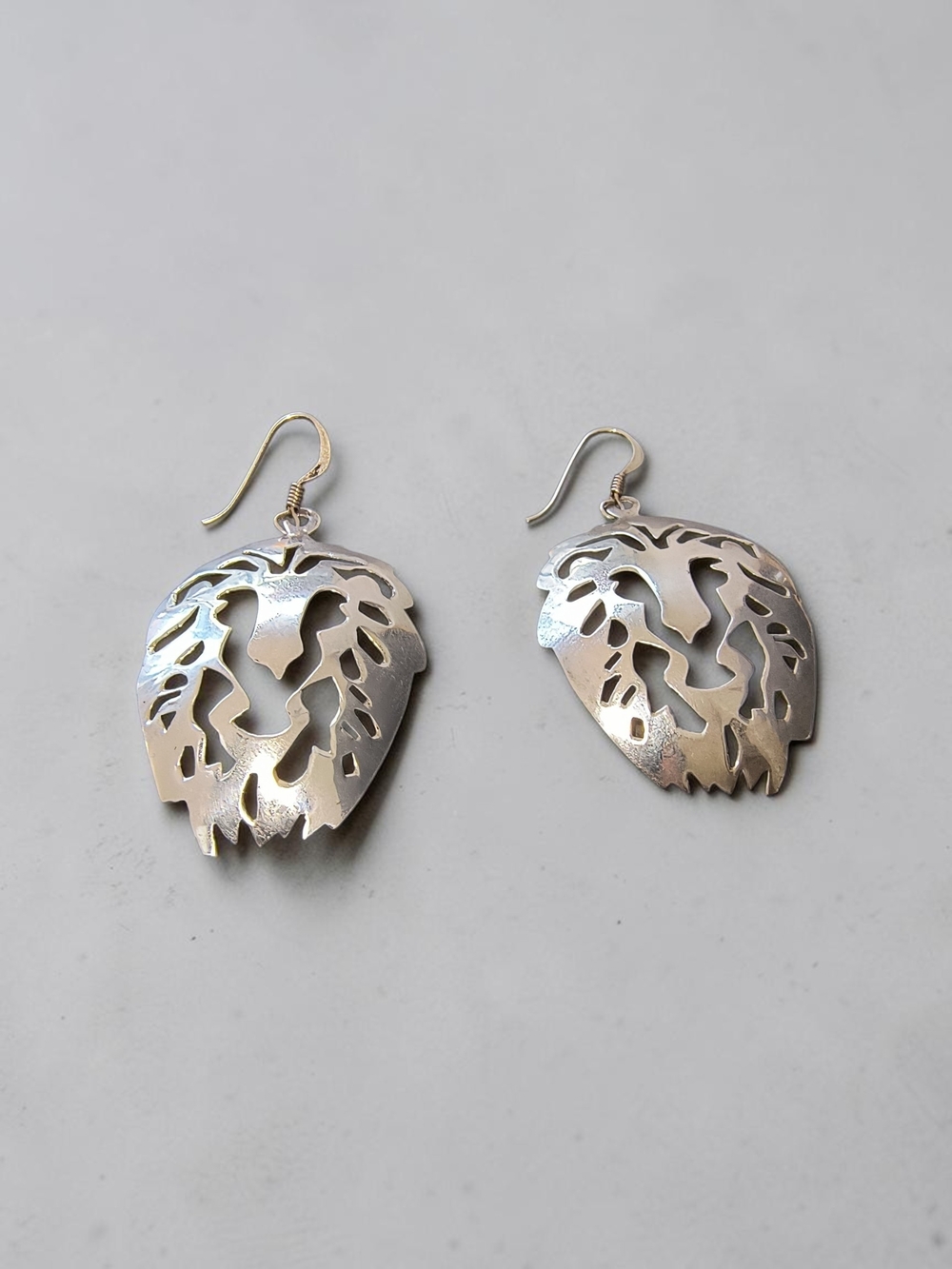 Sterling Silver Lion Face Cutout Drop Earrings